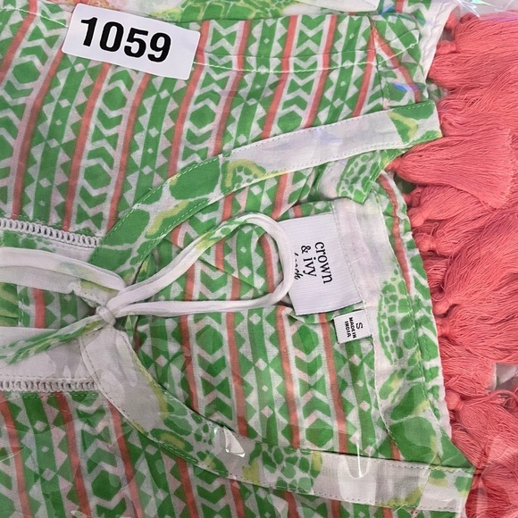 CROWN & IVY Beach cover up size small pink green  playful tassels at hem - Picture 6 of 6